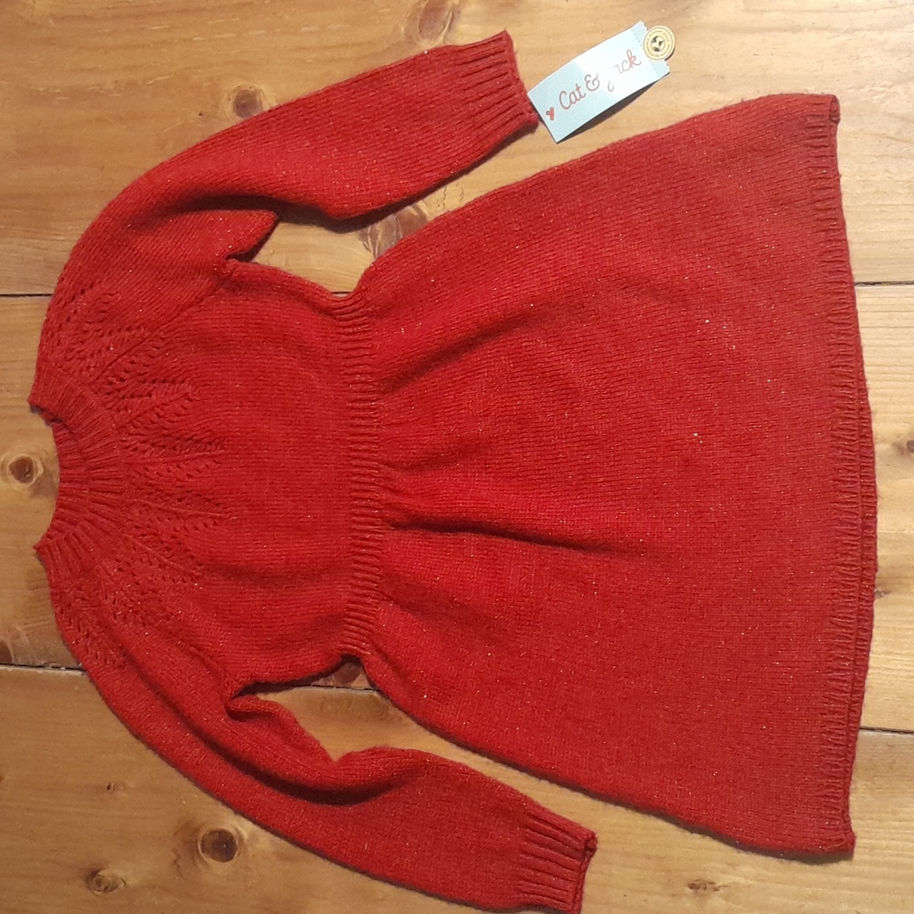 NWT Cat & Jack Sparkly Red Sweater Dress Size 5T Holiday, Party, Soft feeling